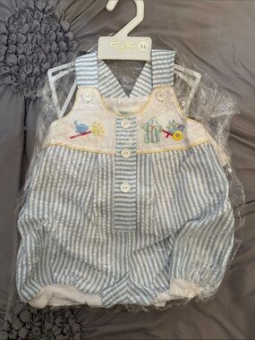 Tiny Tots Blue Striped Baby Diaper Cover with Embroidered Bib